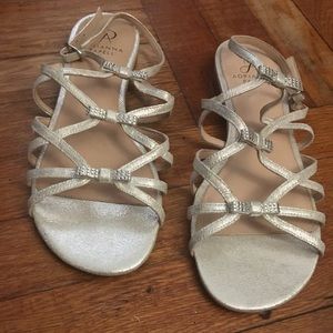 Silver metallic bow accent sandals